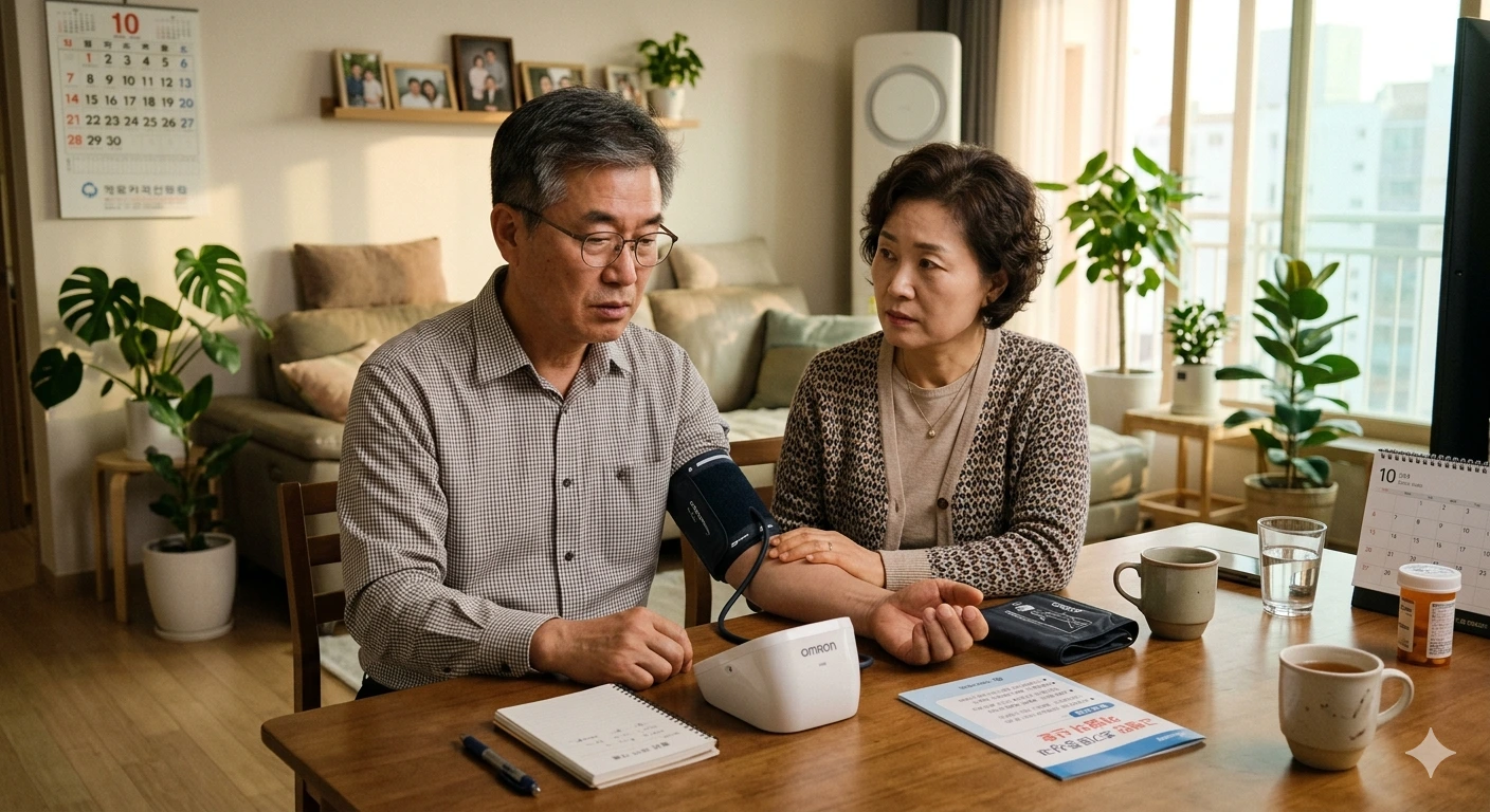 고혈압 초기증상과 위험 신호를 확인하는 한국 50대 부부
