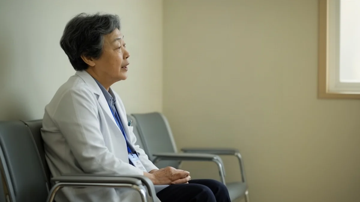 당뇨 관련 병원 대기 공간에서 진료를 기다리는 50~60대 성인