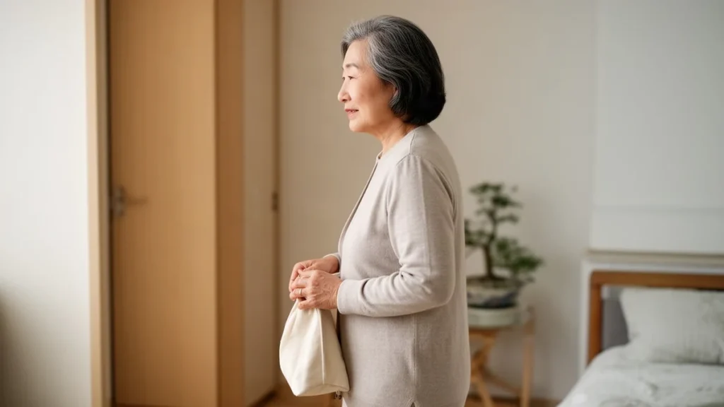 당뇨 관련 병원 방문을 준비하며 외출하는 50~60대 성인