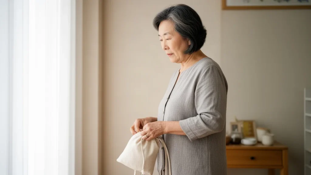 고혈압 관련 병원 방문을 준비하며 외출하는 50~60대 성인