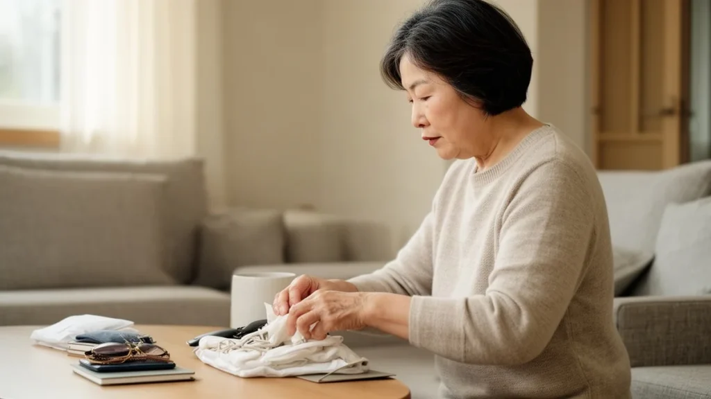 고지혈증 관련 집에서 일상적인 건강관리를 하는 50~60대 성인